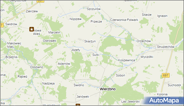 mapa Sulki gmina Wierzbno, Sulki gmina Wierzbno na mapie Targeo