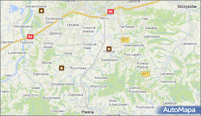 mapa Świebodzin gmina Pleśna, Świebodzin gmina Pleśna na mapie Targeo