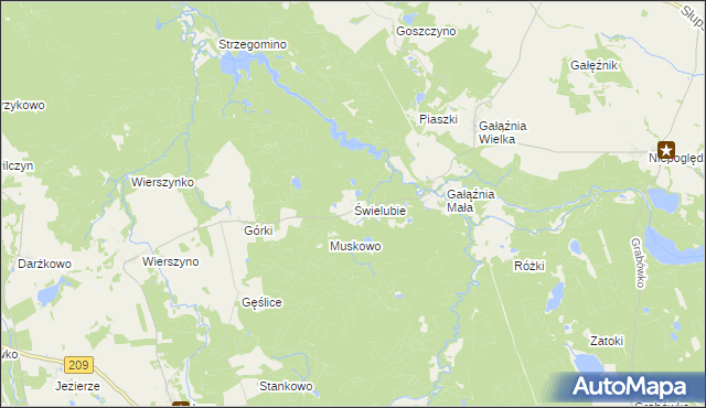 mapa Świelubie gmina Kołczygłowy, Świelubie gmina Kołczygłowy na mapie Targeo