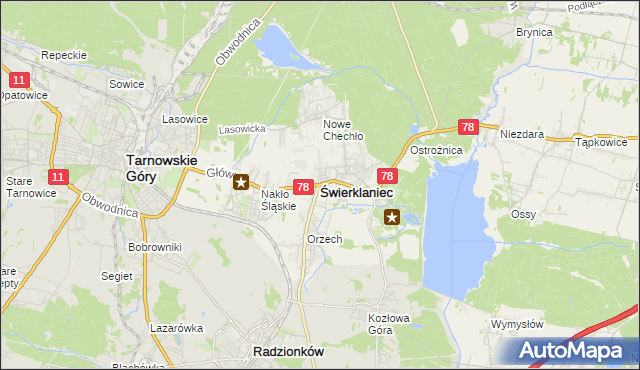 mapa Świerklaniec, Świerklaniec na mapie Targeo