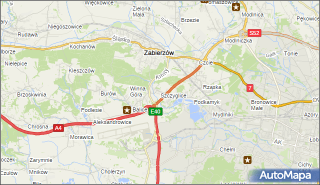 mapa Szczyglice gmina Zabierzów, Szczyglice gmina Zabierzów na mapie Targeo