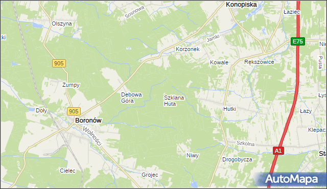 mapa Szklana Huta gmina Boronów, Szklana Huta gmina Boronów na mapie Targeo