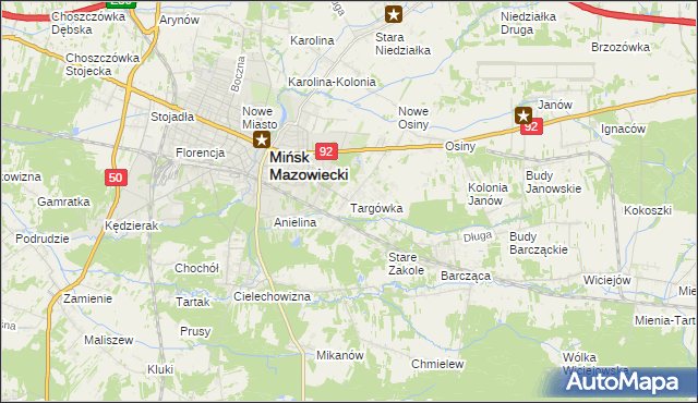 mapa Targówka gmina Mińsk Mazowiecki, Targówka gmina Mińsk Mazowiecki na mapie Targeo