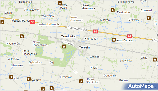 mapa Teresin powiat sochaczewski, Teresin powiat sochaczewski na mapie Targeo