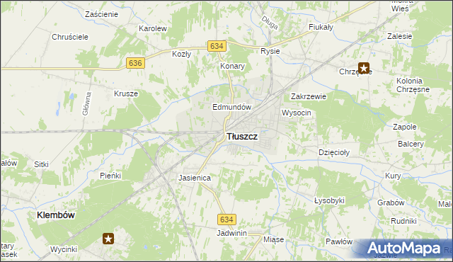 mapa Tłuszcz powiat wołomiński, Tłuszcz powiat wołomiński na mapie Targeo