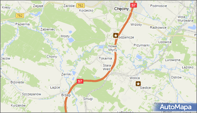 mapa Tokarnia gmina Chęciny, Tokarnia gmina Chęciny na mapie Targeo