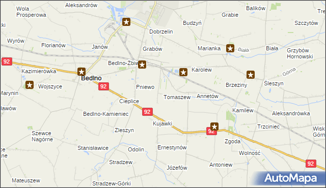 mapa Tomaszew gmina Bedlno, Tomaszew gmina Bedlno na mapie Targeo