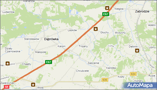mapa Trojany gmina Dąbrówka, Trojany gmina Dąbrówka na mapie Targeo