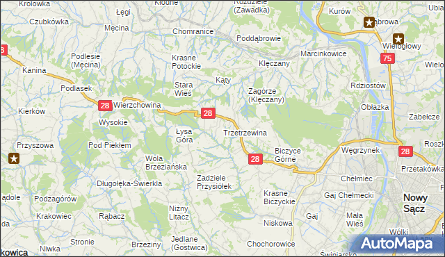 mapa Trzetrzewina, Trzetrzewina na mapie Targeo