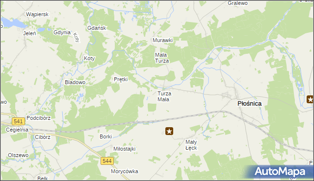mapa Turza Mała gmina Płośnica, Turza Mała gmina Płośnica na mapie Targeo