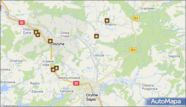 mapa Ubocze gmina Gryfów Śląski, Ubocze gmina Gryfów Śląski na mapie Targeo
