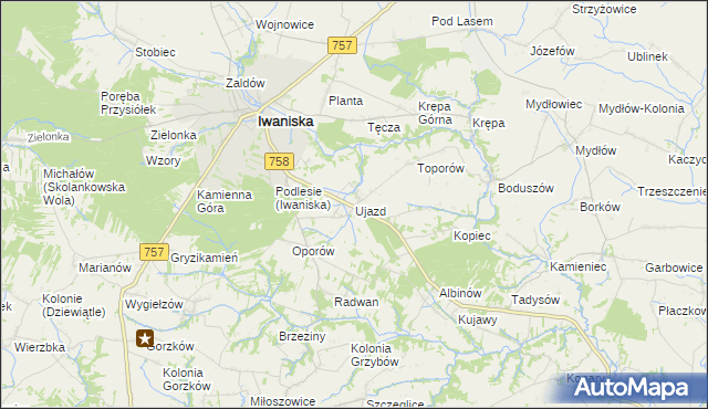 mapa Ujazd gmina Iwaniska, Ujazd gmina Iwaniska na mapie Targeo