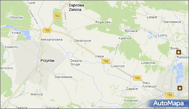 mapa Ulesie gmina Dąbrowa Zielona, Ulesie gmina Dąbrowa Zielona na mapie Targeo