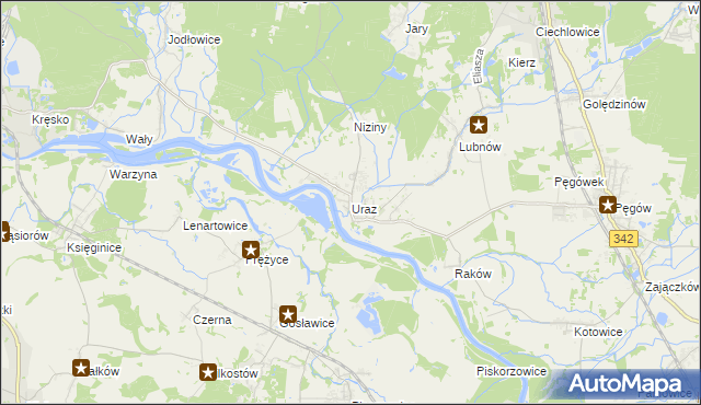 mapa Uraz gmina Oborniki Śląskie, Uraz gmina Oborniki Śląskie na mapie Targeo