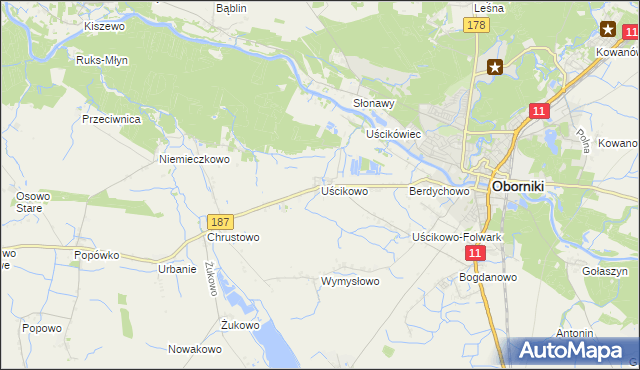 mapa Uścikowo gmina Oborniki, Uścikowo gmina Oborniki na mapie Targeo