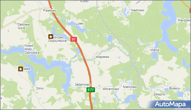 mapa Waplewo gmina Olsztynek, Waplewo gmina Olsztynek na mapie Targeo