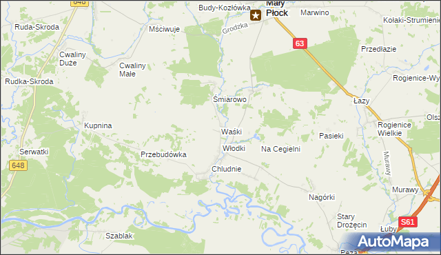 mapa Waśki gmina Mały Płock, Waśki gmina Mały Płock na mapie Targeo