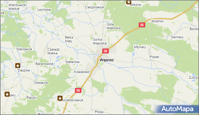 mapa Wąsosz powiat górowski, Wąsosz powiat górowski na mapie Targeo