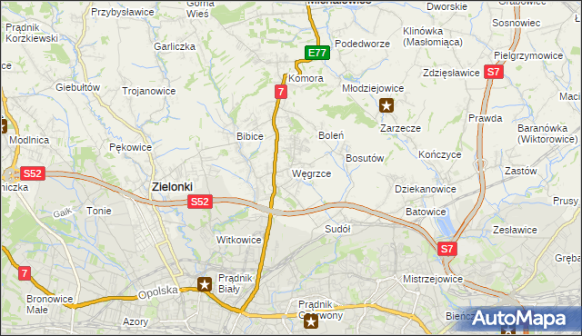 mapa Węgrzce gmina Zielonki, Węgrzce gmina Zielonki na mapie Targeo