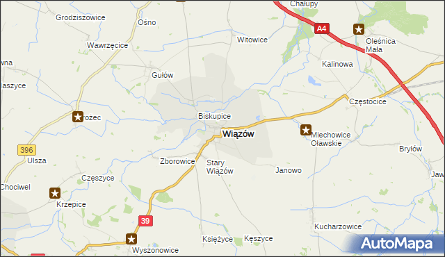 mapa Wiązów, Wiązów na mapie Targeo