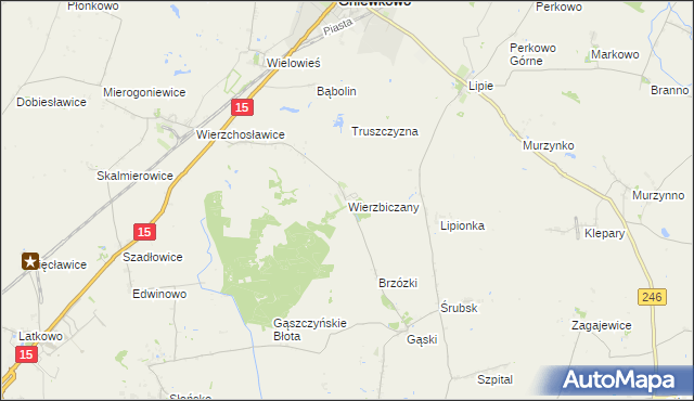 mapa Wierzbiczany gmina Gniewkowo, Wierzbiczany gmina Gniewkowo na mapie Targeo