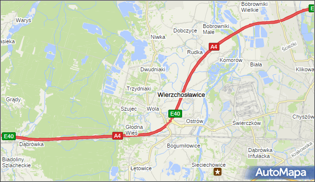 mapa Wierzchosławice powiat tarnowski, Wierzchosławice powiat tarnowski na mapie Targeo