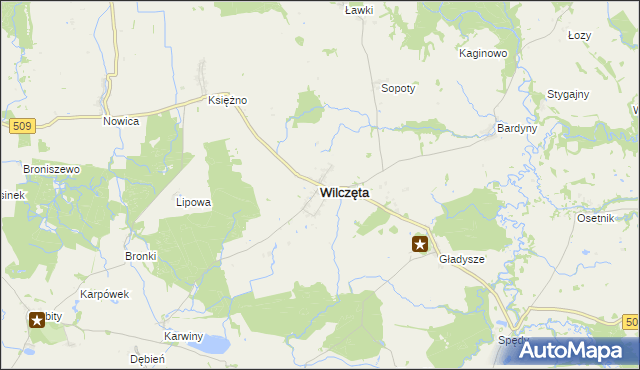 mapa Wilczęta, Wilczęta na mapie Targeo