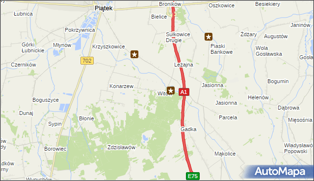 mapa Witów gmina Piątek, Witów gmina Piątek na mapie Targeo