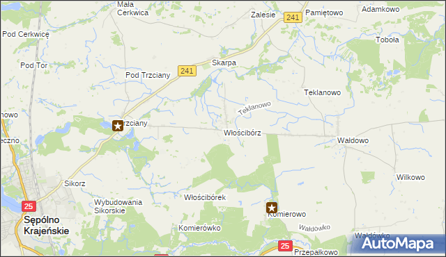 mapa Włościbórz gmina Sępólno Krajeńskie, Włościbórz gmina Sępólno Krajeńskie na mapie Targeo