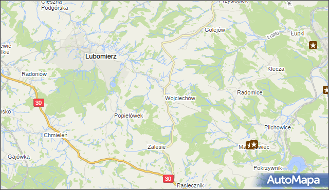 mapa Wojciechów gmina Lubomierz, Wojciechów gmina Lubomierz na mapie Targeo