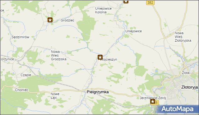 mapa Wojcieszyn gmina Pielgrzymka, Wojcieszyn gmina Pielgrzymka na mapie Targeo