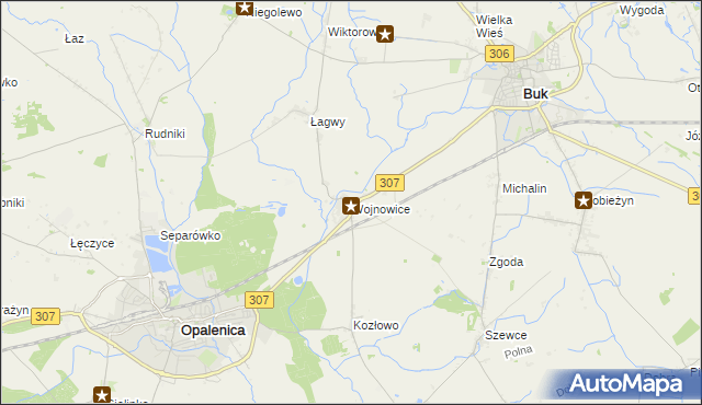 mapa Wojnowice gmina Opalenica, Wojnowice gmina Opalenica na mapie Targeo