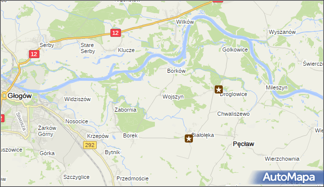 mapa Wojszyn gmina Pęcław, Wojszyn gmina Pęcław na mapie Targeo