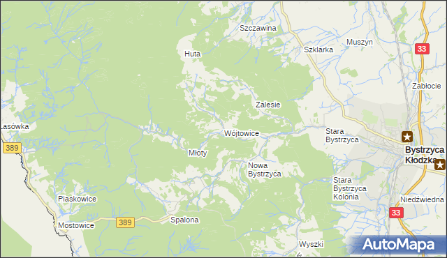 mapa Wójtowice gmina Bystrzyca Kłodzka, Wójtowice gmina Bystrzyca Kłodzka na mapie Targeo