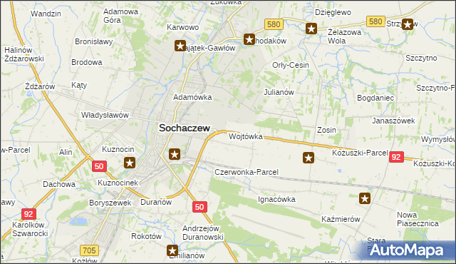 mapa Wojtówka gmina Sochaczew, Wojtówka gmina Sochaczew na mapie Targeo