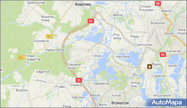 mapa Wola gmina Miedźna, Wola gmina Miedźna na mapie Targeo