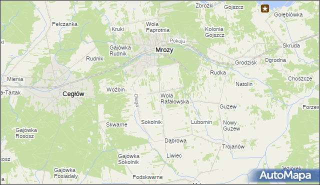 mapa Wola Rafałowska gmina Mrozy, Wola Rafałowska gmina Mrozy na mapie Targeo