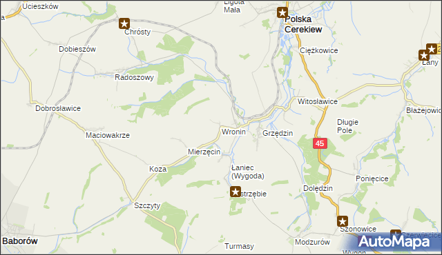 mapa Wronin gmina Polska Cerekiew, Wronin gmina Polska Cerekiew na mapie Targeo