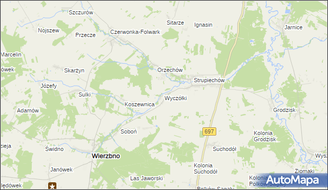 mapa Wyczółki gmina Wierzbno, Wyczółki gmina Wierzbno na mapie Targeo