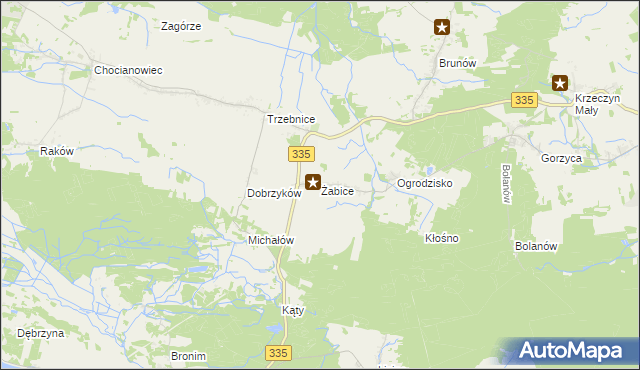 mapa Żabice gmina Chocianów, Żabice gmina Chocianów na mapie Targeo