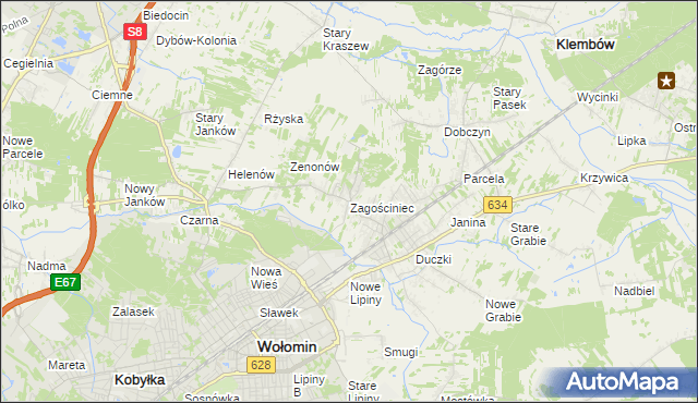 mapa Zagościniec gmina Wołomin, Zagościniec gmina Wołomin na mapie Targeo