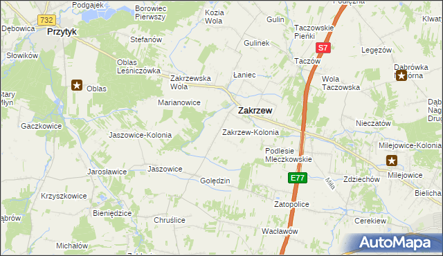 mapa Zakrzew-Kolonia gmina Zakrzew, Zakrzew-Kolonia gmina Zakrzew na mapie Targeo