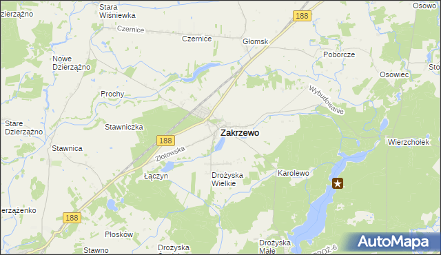 mapa Zakrzewo powiat złotowski, Zakrzewo powiat złotowski na mapie Targeo