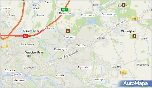 mapa Zakrzów gmina Wrocław, Zakrzów gmina Wrocław na mapie Targeo