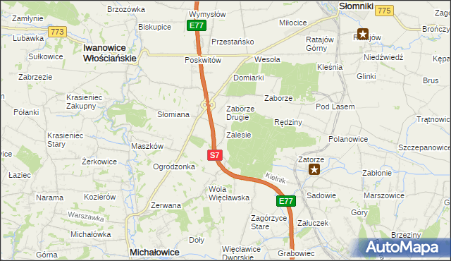mapa Zalesie gmina Iwanowice, Zalesie gmina Iwanowice na mapie Targeo