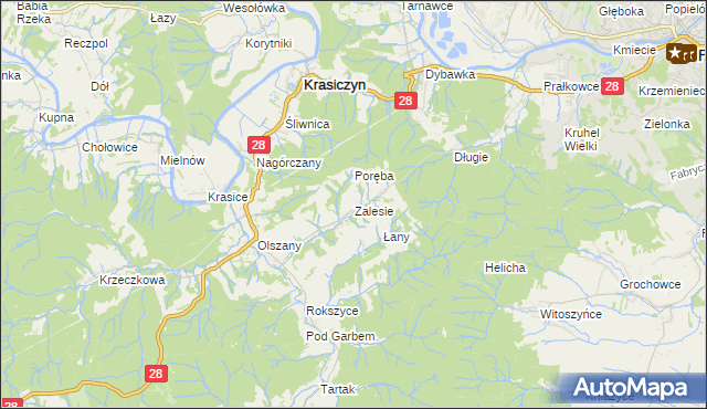 mapa Zalesie gmina Krasiczyn, Zalesie gmina Krasiczyn na mapie Targeo