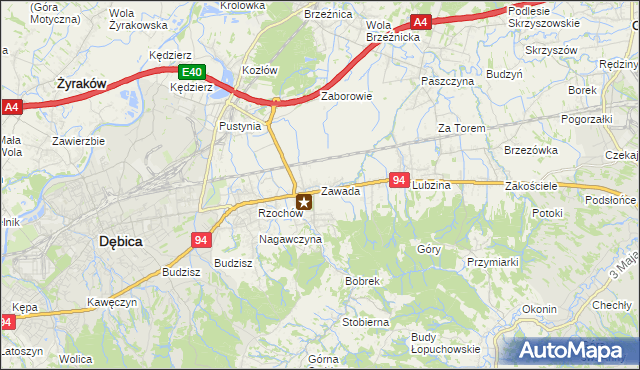 mapa Zawada gmina Dębica, Zawada gmina Dębica na mapie Targeo