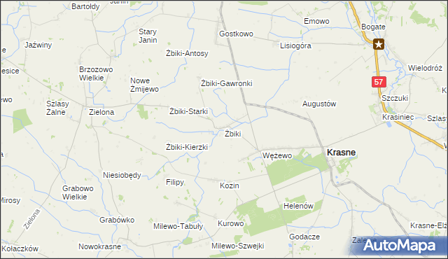 mapa Żbiki gmina Krasne, Żbiki gmina Krasne na mapie Targeo