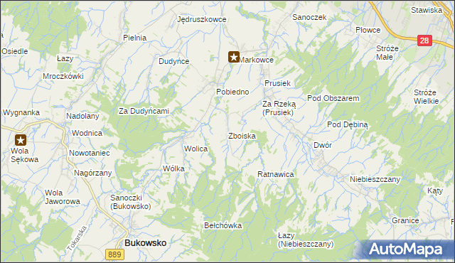 mapa Zboiska gmina Bukowsko, Zboiska gmina Bukowsko na mapie Targeo