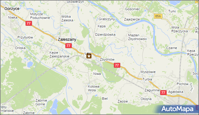 mapa Zbydniów gmina Zaleszany, Zbydniów gmina Zaleszany na mapie Targeo